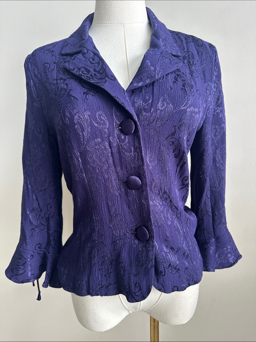 Vtg Women 10 Purple Tailored Peplum‎  Blazer Paisley Tapestry Whimsigoth Fairy